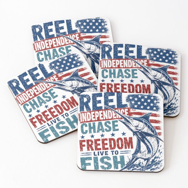 Item preview, Reel Independence Chase Freedom Live To Fish American Angler Fourth Of July designed and sold by SkeletonsDanger.