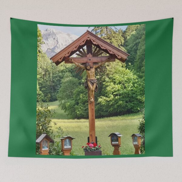 Item preview, Religious Wayside Shrine with Crucifix in Nature designed and sold by pasalagabriela.