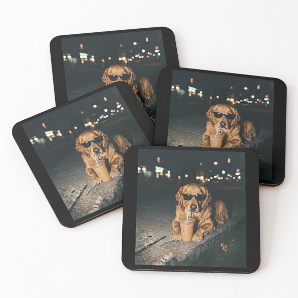 Item preview, Golden Retriever Wearing Sunglasses Drinking Iced Coffee designed and sold by PabloHaney.
