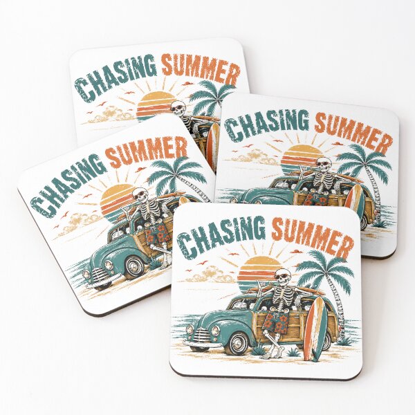 Item preview, Chasing Summer Surf Beach Vacation Skeleton Woody Wagon designed and sold by SkeletonsDanger.