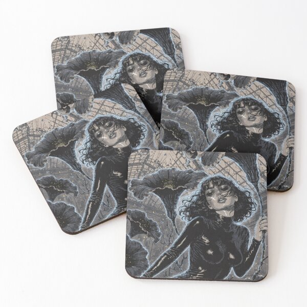 Item preview, Gothic woman in latex surrounded by dark gloomy flowers designed and sold by Creative88Art.
