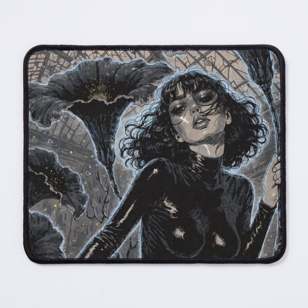 Item preview, Gothic woman in latex surrounded by dark gloomy flowers designed and sold by Creative88Art.