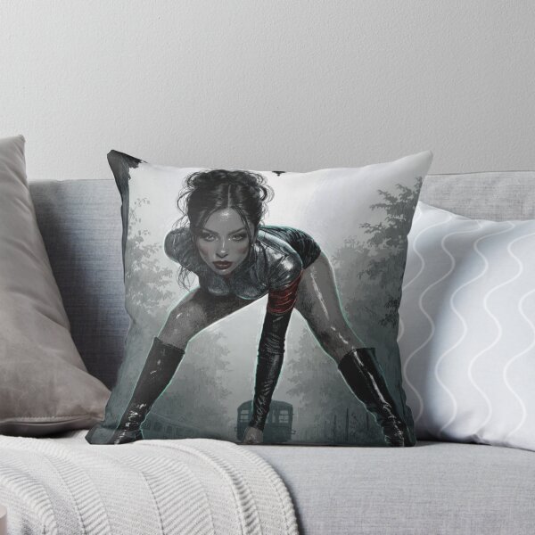 Item preview, Woman in latex crouching under clock on train platform designed and sold by Creative88Art.