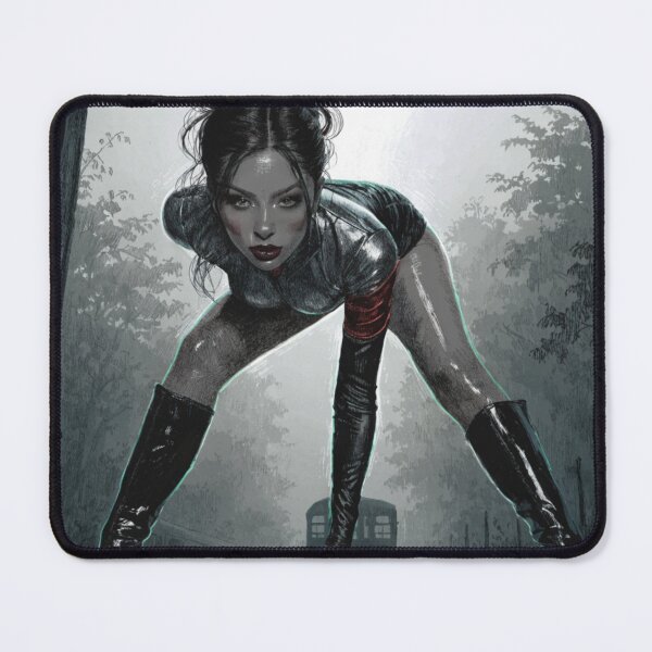 Item preview, Woman in latex crouching under clock on train platform designed and sold by Creative88Art.