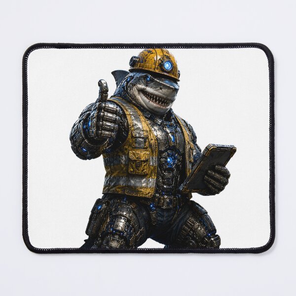 Item preview, Steel Shark Dockyard Foreman – Mechanical Cyber Shark | Industrial Port Supervisor | Futuristic Harbor Worker Art designed and sold by SteelCoat Studio.