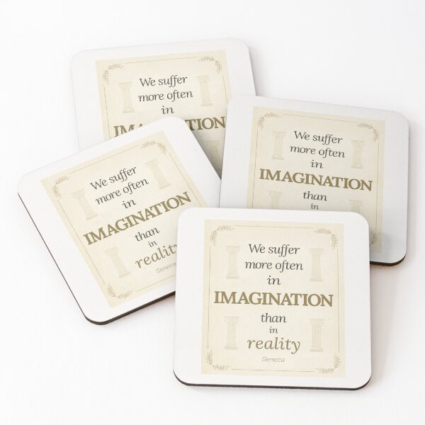 Item preview, We Suffer More Often in Imagination Than in Reality - Seneca - Elegant Script Stoic Quote - Black and Gold Version designed and sold by Stoic Core.