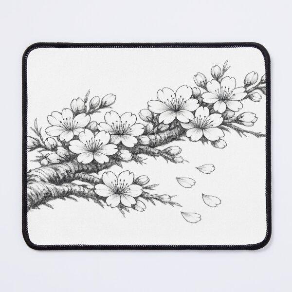 Item preview, Japanese Sakura, cherry blossoms, in a monochrome sketch style designed and sold by JpnArts-Sak981.