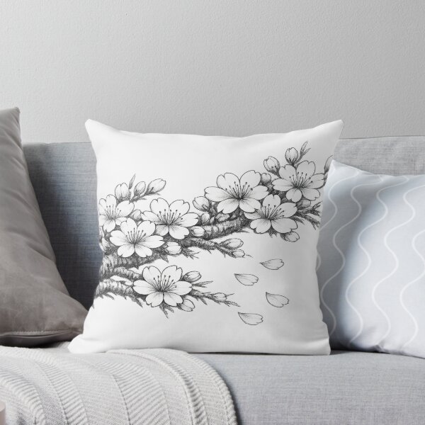 Item preview, Japanese Sakura, cherry blossoms, in a monochrome sketch style designed and sold by JpnArts-Sak981.