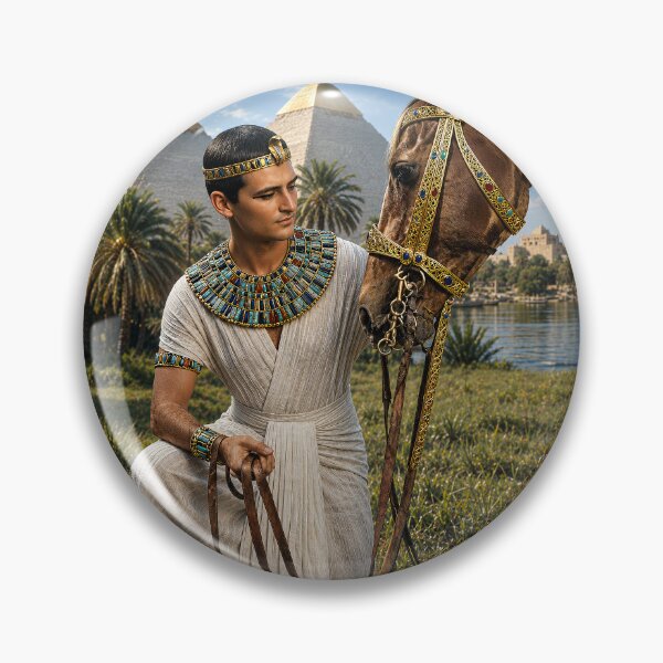 Item preview, Ancient Egyptian Noble with Royal Horse by the Nile | Hyperrealistic Kemet Wall Art | Pharaoh Inspired Artwork designed and sold by TuyaArts.