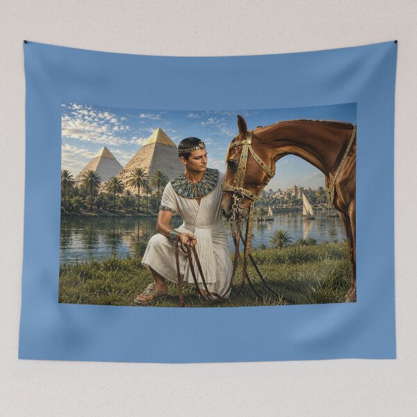 Item preview, Ancient Egyptian Noble with Royal Horse by the Nile | Hyperrealistic Kemet Wall Art | Pharaoh Inspired Artwork designed and sold by TuyaArts.