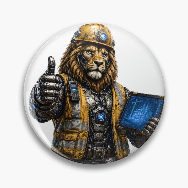 Item preview, Steel Lion Project Manager – Mechanical Cyber Lion | Industrial Construction Manager | Futuristic Engineering Leader Art designed and sold by SteelCoat Studio.