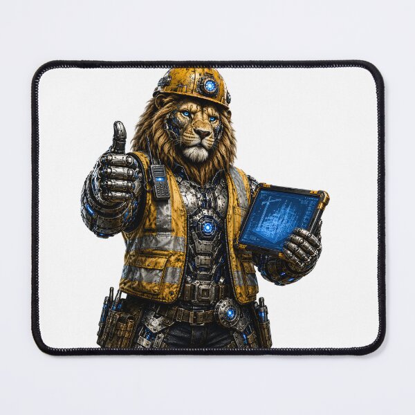 Item preview, Steel Lion Project Manager – Mechanical Cyber Lion | Industrial Construction Manager | Futuristic Engineering Leader Art designed and sold by SteelCoat Studio.
