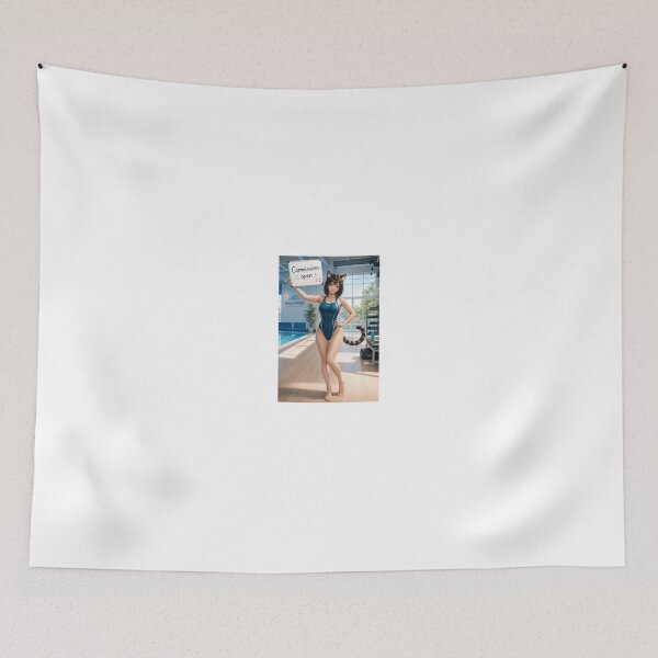 Item preview, Cat Girl in Blue Swimsuit Holding Sign designed and sold by CathryneDelamort.