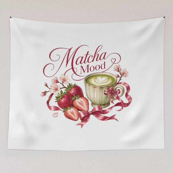 Item preview, Matcha Mood Strawberry Coquette Aesthetic Floral T-Shirt Design designed and sold by QuirkyCloud Designs.