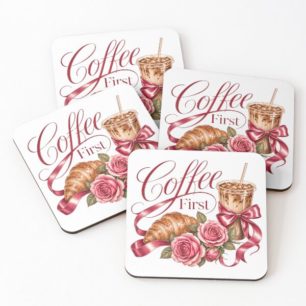 Item preview, Coffee First Iced Coffee Coquette Floral Aesthetic T-Shirt Design designed and sold by QuirkyCloud Designs.