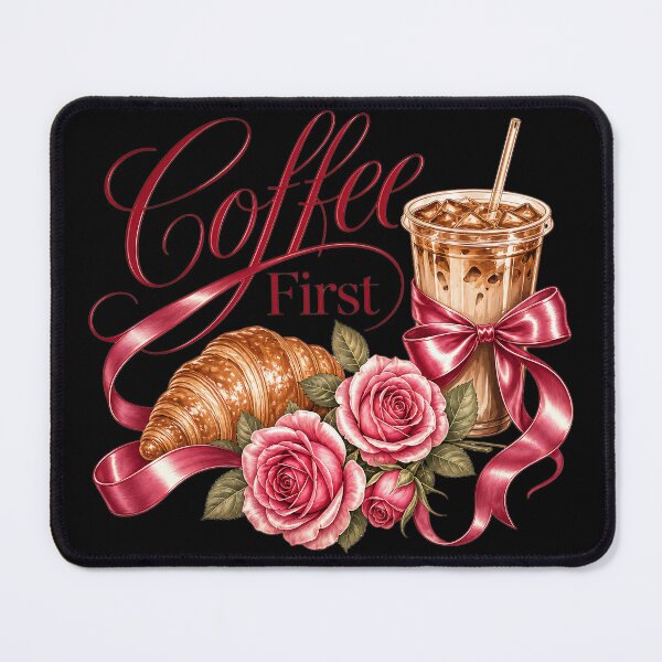 Item preview, Coffee First Iced Coffee Coquette Floral Aesthetic T-Shirt Design designed and sold by QuirkyCloud Designs.