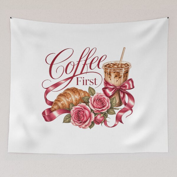 Item preview, Coffee First Iced Coffee Coquette Floral Aesthetic T-Shirt Design designed and sold by QuirkyCloud Designs.