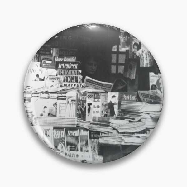 Item preview, Woman reading inside a New York City newsstand black and white street life photograph designed and sold by Astrid Arkhangelsky.