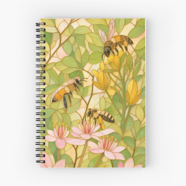 Item preview, Golden Wildflowers Bees Botanical Art Nouveau Stained Glassed designed and sold by PetalAndPaneStudio.