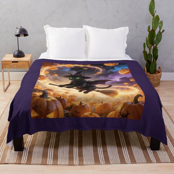 Item preview, Black Witch Cat Flying on a Broom designed and sold by OksArtStudio.