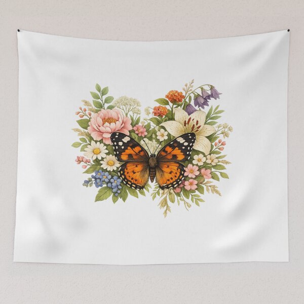 Item preview, Botanical Butterfly with Wildflowers | Floral Nature Illustration designed and sold by SP319.