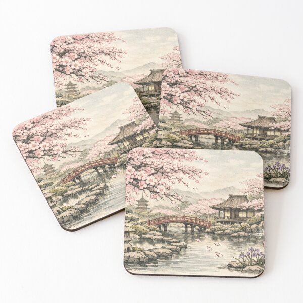 Item preview, The collaboration of a Japanese garden and cherry blossoms designed and sold by JpnArts-Sak981.