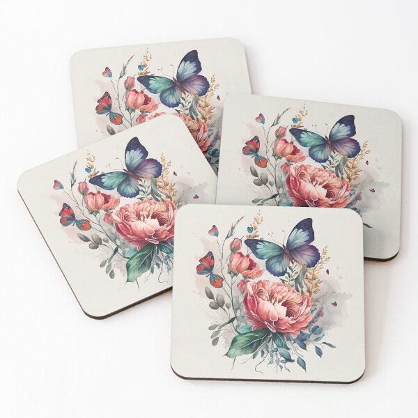 Item preview, Majestic Blue Butterfly and Pink Peony Botanical Cluster designed and sold by VibeShift Studio.