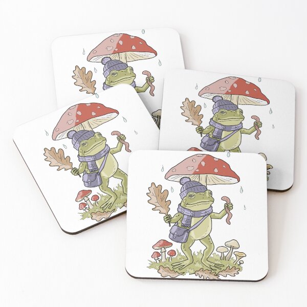 Item preview, Frog with Mushroom Umbrella Worm Goblincore Cottagecore  designed and sold by LeshanArt.