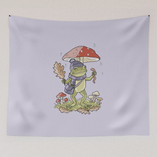 Item preview, Frog with Mushroom Umbrella Worm Goblincore Cottagecore  designed and sold by LeshanArt.