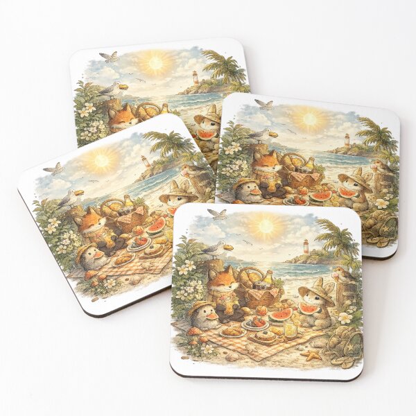 Item preview, Woodland animals' seaside picnic joy designed and sold by Moonroot Studio.