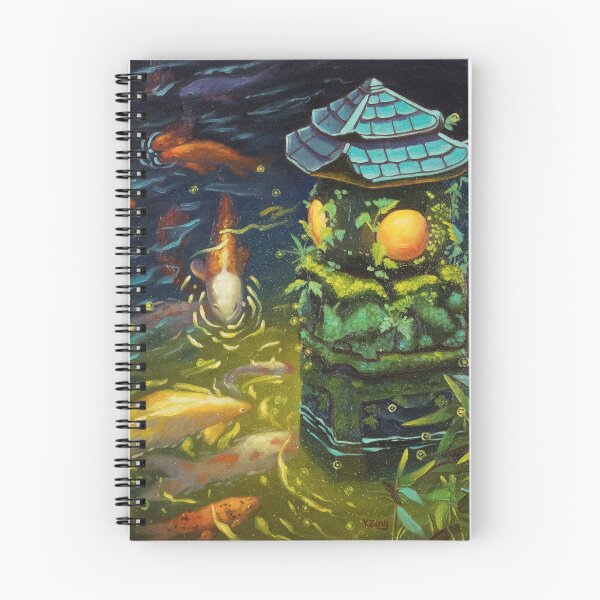Item preview, Stone lantern with koi fish original oil painting designed and sold by Yue Zeng Art Studio.