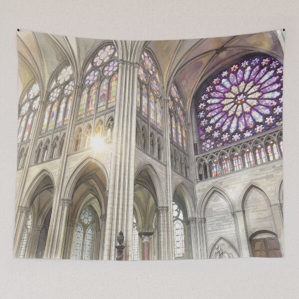 Item preview, Notre-Dame de Paris Interior — Rose Window & Gothic Vaults Watercolor designed and sold by M.ALK.Watercolor.