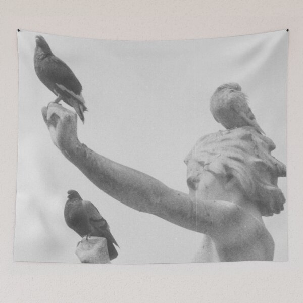 Item preview, Close up of pigeons perched atop the USS Maine National Monument in Central Park vintage black and white photograph art print designed and sold by Astrid Arkhangelsky.