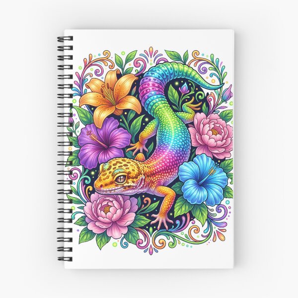 Item preview, Rainbow Leopard Gecko Floral Design | Colorful Reptile Lover Botanical Art Gift designed and sold by HCNDesign.