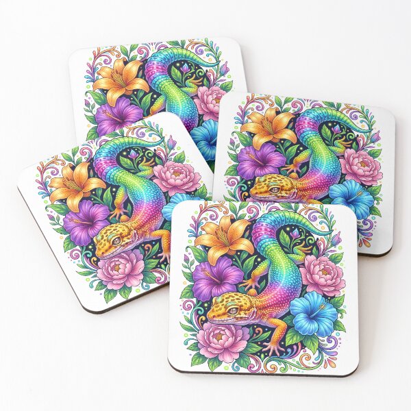 Item preview, Rainbow Leopard Gecko Floral Design | Colorful Reptile Lover Botanical Art Gift designed and sold by HCNDesign.
