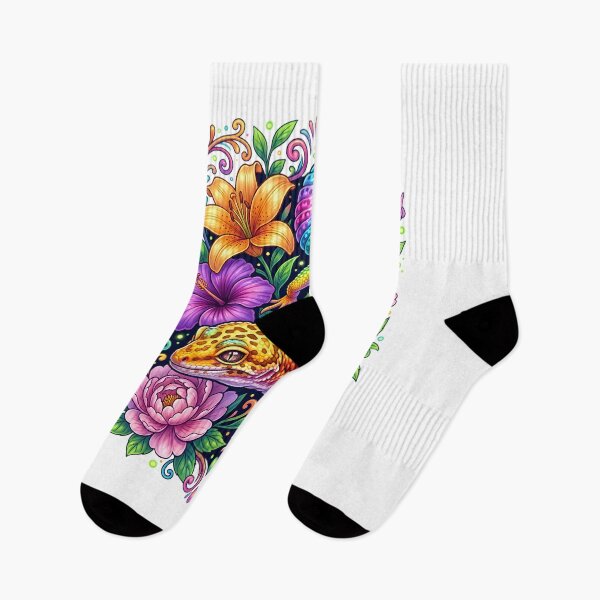 Item preview, Rainbow Leopard Gecko Floral Design | Colorful Reptile Lover Botanical Art Gift designed and sold by HCNDesign.