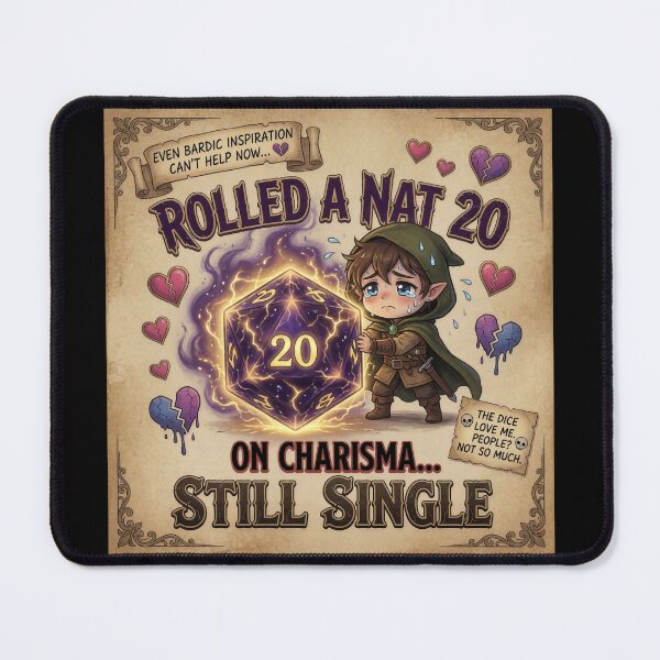 Item preview, Rolled a Nat 20 on Charisma Still Single Funny Tabletop RPG Dice Gift designed and sold by Amber Sky Creations.