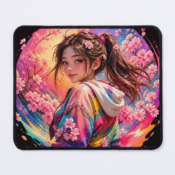 Item preview, Anime Girl in Cherry Blossom Watercolor Circle designed and sold by AgnesB77.