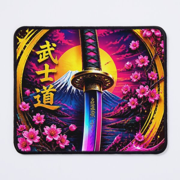 Item preview, Neon Katana Sword Bushido Mount Fuji Art designed and sold by AgnesB77.