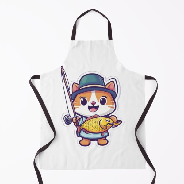 Item preview, "Cute Fishing Cat - Kawaii Angler Mascot" or "Happy Fisher Cat with Catch" Tags: designed and sold by NoFishToday.
