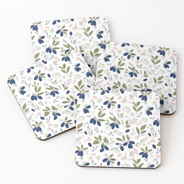 Item preview, Haskap Berries and Pink Flowers Modern Surface Pattern designed and sold by TackyTime.