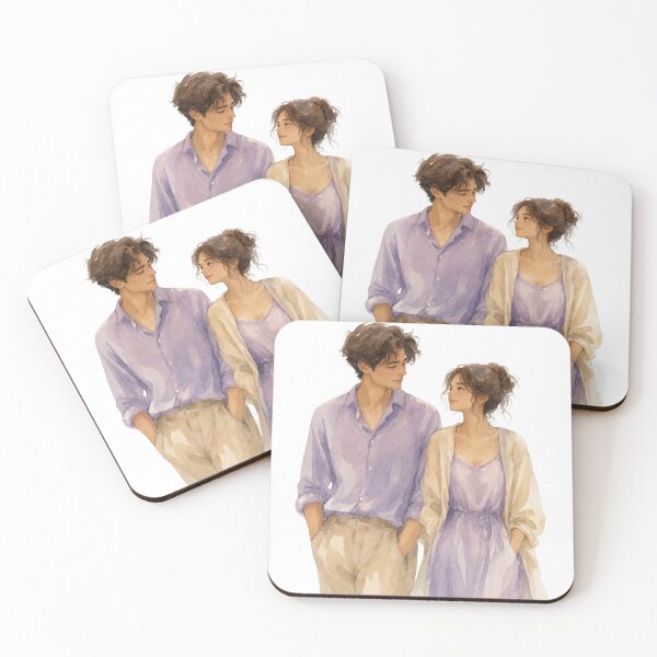 Item preview, Romantic Watercolor Couple Illustration – Love in Soft Pastels designed and sold by Tanayagya.