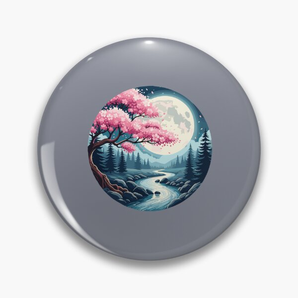 Item preview, Cherry Blossom Full Moon Japanese Landscape Forest River Nature designed and sold by SofiBlair.