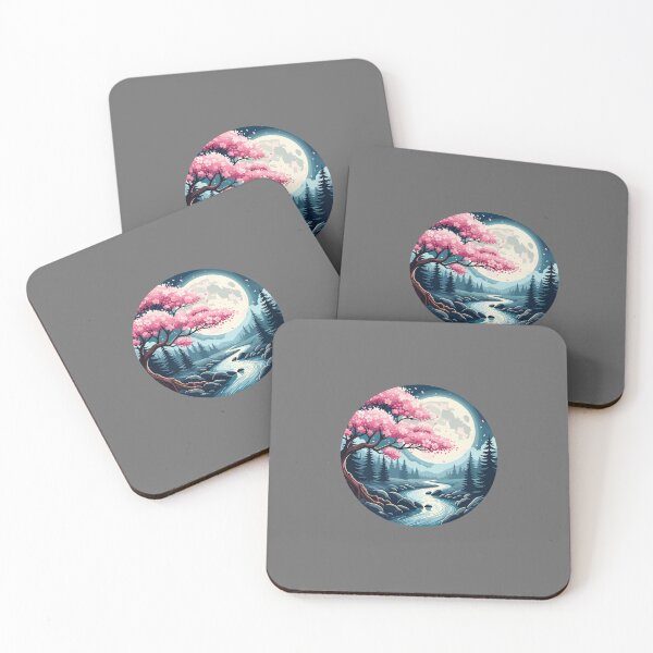 Item preview, Cherry Blossom Full Moon Japanese Landscape Forest River Nature designed and sold by SofiBlair.