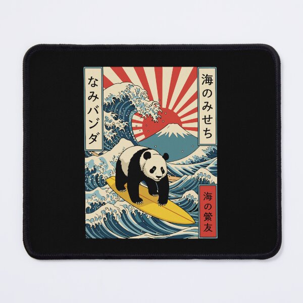 Item preview, Nami Panda Surfing Ocean Waves Mount Fuji Japan Wildlife designed and sold by SofiBlair.