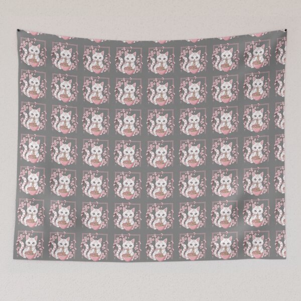 Item preview, Kawaii Cat Ramen Noodles Japanese Food Cherry Blossom designed and sold by SofiBlair.