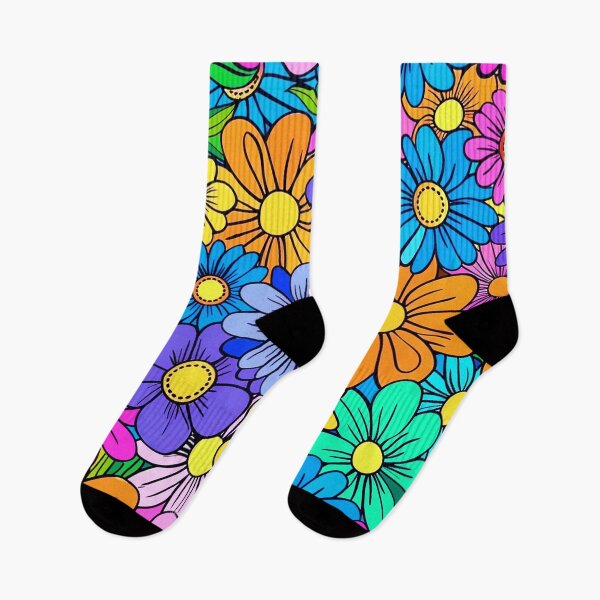 Artikelvorschau, Retro-Hippie-Blumen der 1960er Jahre in leuchtenden, groovigen Farben entworfen und verkauft von DEC02.