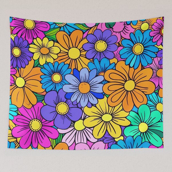 Item preview, Retro 1960's Hippie Flowers In Vibrant Groovy Colors  designed and sold by DEC02.