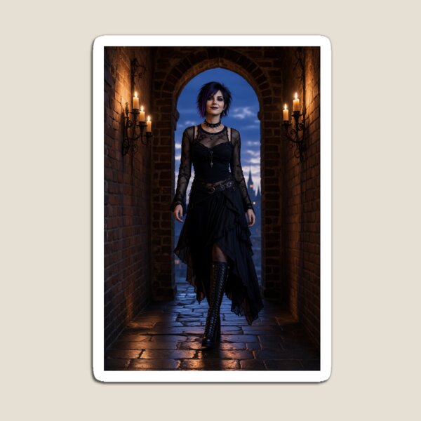 Item preview, Goth woman in black lace by stone archway designed and sold by CathryneDelamort.