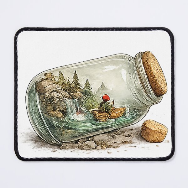 Item preview, Tiny River Adventure Inside a Glass Jar Watercolor Illustration designed and sold by Sara-Ai.